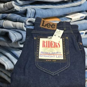 Vintage Lee Riders 80s Leather Tag Blue Jeans Size 32 X 34 New - Picture 1 of 6