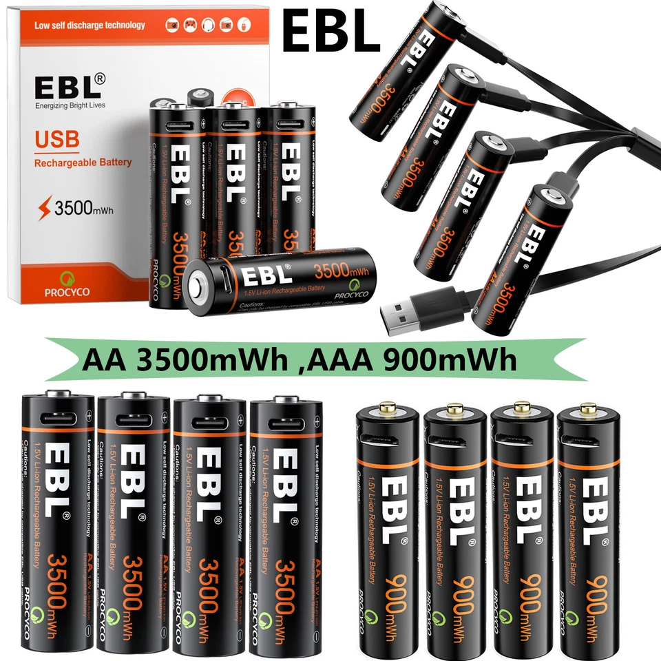 EBL  1.5V AA AAA USB Rechargeable Batteries 1.5 Volt Lithium  Li-ion Battery Lot - Image 1 of 4