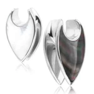 PAIR 3/4" INCH MOP SHELL SILVER PLATED EAR WEIGHTS PLUGS TUNNELS STRETCH GAUGE - Picture 1 of 6