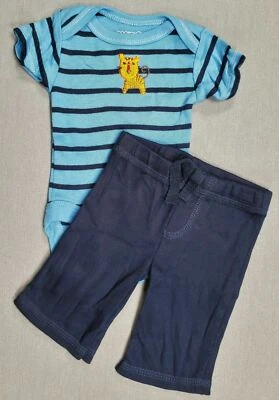 Baby Boy Nwot Babies R Us Preemie Blue Striped Tiger 2pc Outfit - Image 1 of 3