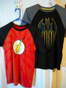 Justice League Label Boy's Sz 14/16 Batman & Flash Tees Polyester Set of 2 - Picture 1 of 3