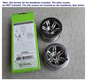 1-Pr Axial AX8092 2.2 Rockster Beadlocks Wheel Chrome (2) Wraith AX10 NEW SEEPIX - Picture 1 of 2