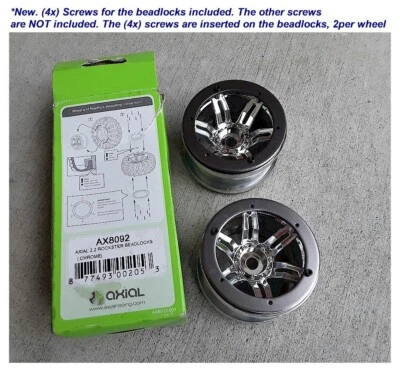 1-Pr Axial AX8092 2.2 Rockster Beadlocks Wheel Chrome (2) Wraith AX10 NEW SEEPIX - Image 1 of 2