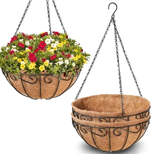 3 Pack 12 Inch Metal Hanging Baskets for Plants Outdoor- round Wire Hanging Plan - Picture 1 of 12