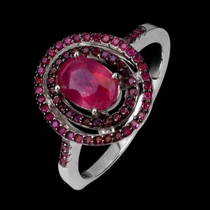 925 Sterling Silver Ring Oval Ruby 7x5mm Round Ruby Myanmar Jewelry Size 6 - Picture 1 of 13