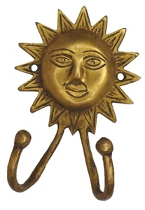 Sun Shape Antique Vintage Style Handmade Brass Cloth Key Towel Wall Hanger Hook - Picture 1 of 8
