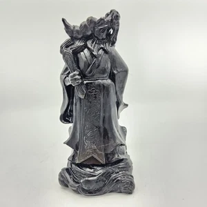 CHINESE CARVED BLACK SOFT STONE FIGURE OF ZHU BAJIE 7.25” - Picture 1 of 20