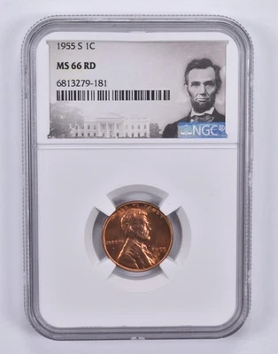 1955-S Lincoln Wheat Cent 1c MS66 RD NGC Special Label *0365 - Image 1 of 4
