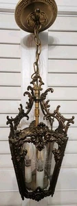 French Rococo Gilt Brass Etched Glass Hall Porch Ceiling Lantern Light UnionMade - Picture 1 of 21
