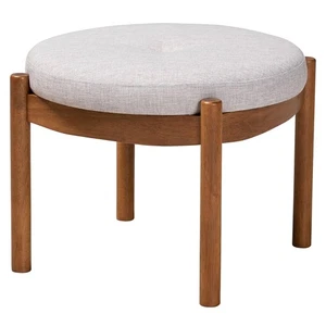 Baxton Studio Iliana Fabric Footstool Ottoman Greyish Beige/Walnut Brown - Picture 1 of 8