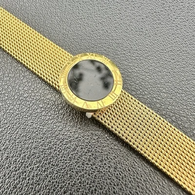 Pulsera de malla dorada estilo reloj número romano, cristal negro audaz bisutería Foto 1 de 4