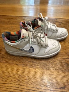 Nike Dunk Low Shoes Youth Size 4Y White Multicolor SB Paisley Swoosh FN8913-141 - Picture 1 of 11