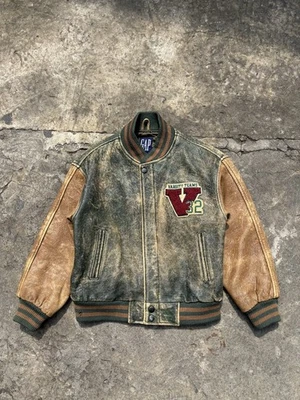 Retro GAP Kids Leather Varsity Team Letterman Jacket Football Korea - Image 1 of 4