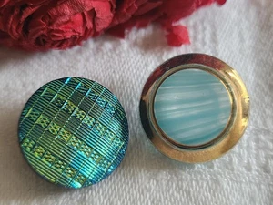 Duo boutons vintage en verre  bleu  1,8 cm G7P - Picture 1 of 6