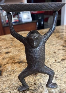 VINTAGE Bronze Messing Affe Figur hält ein Visitenkarten Tablett Halter 7" - Bild 1 von 9