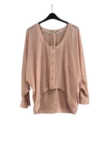 Camicetta artigianale taglia 14 ala di pipistrello trasparente alta bassa bottone davanti rosa chiffon praire - Foto 1 di 6