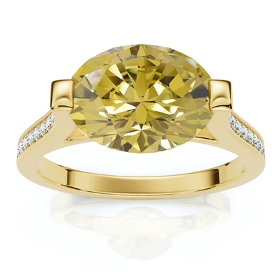Anillo ovalado de diamantes de zafiro amarillo de 2,07 quilates de oro de 14 k cultivado en laboratorio EF/VS Foto 1 de 4
