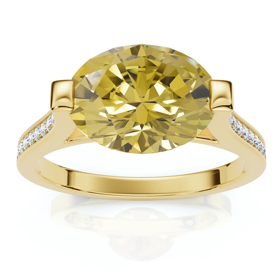 Anillo ovalado de diamantes de zafiro amarillo de 2,07 quilates de oro de 14 k cultivado en laboratorio EF/VS Foto 1 de 4