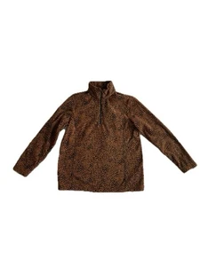 Lands' End Womens M 1/4 Zip Fleece Pullover Leopard Print Top - Picture 1 of 6