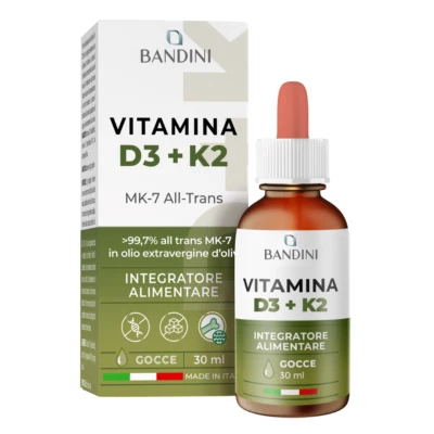 Bandini® Vitamina D3 K2 Gocce, in Olio Extra Vergine di Oliva EVO con Contagocce - Immagine 1 di 4