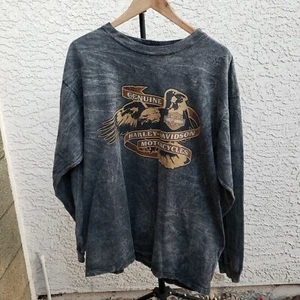 Vintage Harley Davidson New York City Black Acid Wash Long Sleeve Shirt XL - Picture 1 of 4