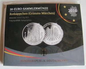 BRD 2016 A 20 Euro Sammlermünze "Rotkäppchen" Silber Ag .925 Spiegelglanz PP OVP - Bild 1 von 2