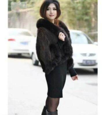 Abrigo bufanda abrigo 100 % lavanda tejida piel de visón cuello de zorro capa estola chal GCZT Foto 1 de 4