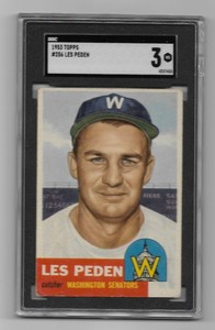 1953 Topps Baseball - Les Peden #256 - Graded SGC 3 VG - Free Shipping**