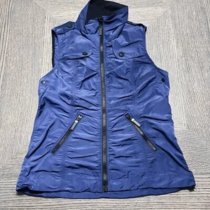 Zenergy Chicos Rebecca Ruched Vest Navy Blue Activewear Full Zip Sz 0 Small - Picture 1 of 16