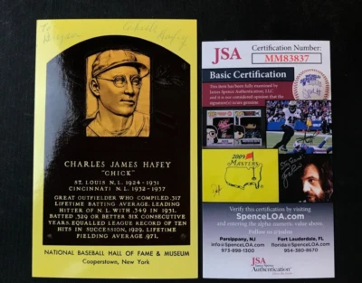 Chick Hafey HOF Signed/Auto HOF Plaque Postcard JSA CERT (d.1973) Cardinals RARE - Image 1 of 3