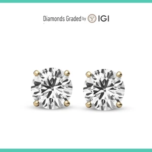 IGI 4.02 - F VS1 Round Cut Martini Lab Diamond Studs Earrings -14k Yellow Gold - Picture 1 of 4