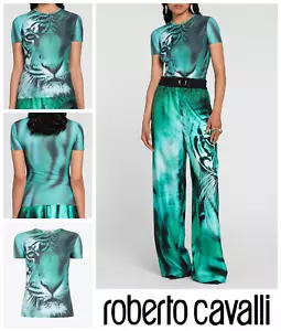 Womens T-Shirt Top Tee Roberto Cavalli Size XS Tiger Print Ladies Slim Fit - Picture 1 of 8