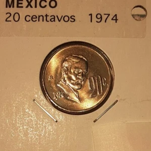 1974 Mexico 20 Centavos Copper-Nickel Coin Madero BU - Picture 1 of 2