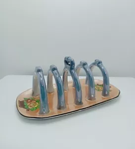 Vintage Pfirsich & Blau Glanzgeschirr Toastständer Hergestellt in Japan - Bild 1 von 13