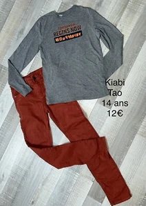 Kiabi Tao 14 Ans GARÇON: T Shirt Gris + Jean Bordeaux TBE - Imagen 1 de 1