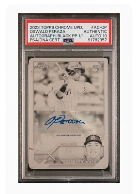 Atualização 2023 Topps Chrome Oswald Peraza automática. Placa de impressão preta 1/1 PSA Au. 10 - Imagem 1 de 2