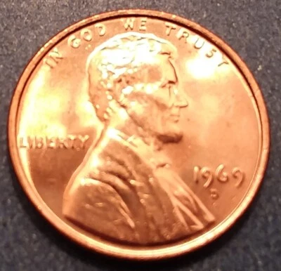 1969-D Brilliant Uncirculated Lincoln Cent.  Ships Free.  BU condition. - Image 1 of 2