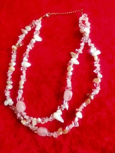 Rose Quartz, Shell, Clear Glass, White Quartz 2 Strand Necklace, Used (RefJ1 18) - Picture 1 of 10
