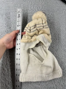 Ski Mask Beanie Toque Adult One Size Ivory Gray Knit Wool Blend Winter Ski Pom - Picture 1 of 7