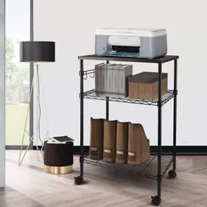 3 Etagen Rollwagen Metall Allzweckwagen Servierwagen mit Holzplatte für Home Office - Bild 1 von 11