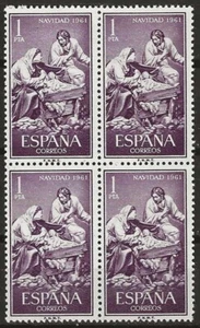 ESPAÑA 1961. EDIFIL 1400. SERIE COMPLETA EN BLOQUE DE 4 "NAVIDAD". MNH*** - Imagen 1 de 1