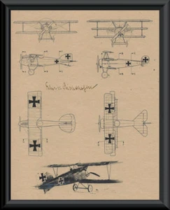 Der rote Baron Autogramm Nachdruck Diagramm des Flugzeugs auf 100 Jahre altem Papier P064 - Bild 1 von 1