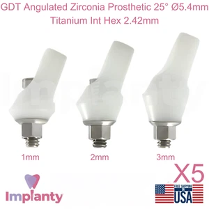 5x GDT Angulated Zirconia Dental Prosthetic 25° Ø5.4mm Titanium Int Hex 2.42mm - Picture 1 of 3