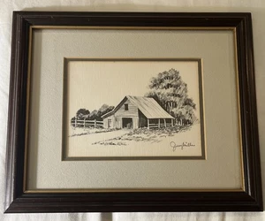Jerry Miller signierter Druck einer Scheune in Goldston, North Carolina. 1975 gerahmt! - Bild 1 von 4