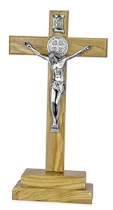 Standing Crucifix Cross 12" Olive Wood Standing Cross with Holder and St. - Picture 1 of 5