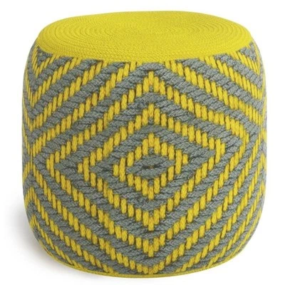 Pemberly Row Traditional Boho Round Woven Pouf in Gray and Yellow - Image 1 of 4
