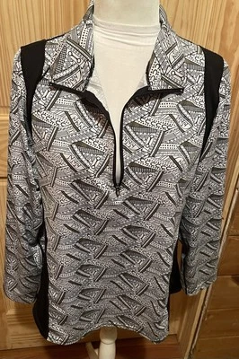 Top Kerrits Ecuestre 1/4 Cremallera Manga Larga Blanco y Negro Estampado de Caballo Talla XLarge Foto 1 de 4