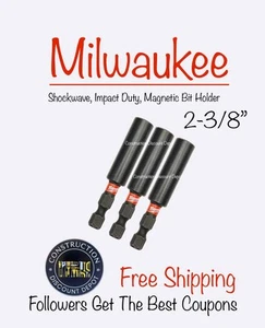 3 Pack Milwaukee Shockwave Impact Duty Compact Magnetic Bit Tip Holder 2-3/8" - Picture 1 of 2