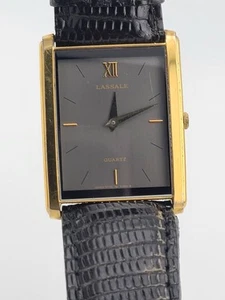 Vintage Lassale Gold Case Grey Dial 5Y30-5k69 Tank Men's Watch Lot #42 - Picture 1 of 17