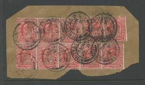 GB KE7 HARRISON 1d Perf 14...10 Briefmarken PERFIN H+E auf STÜCK..HOCKLEY BIRMINGHAM - Bild 1 von 1